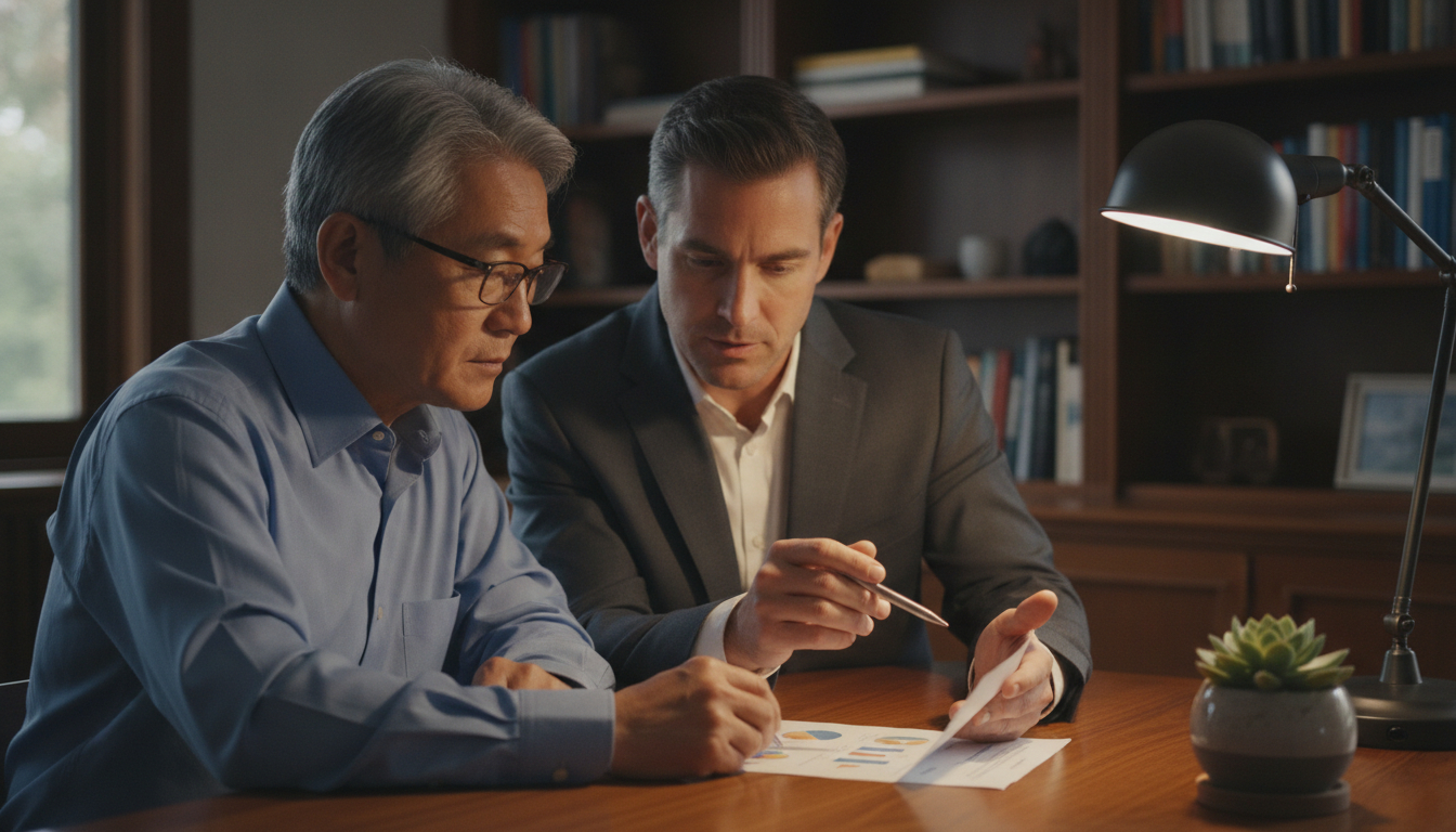 A retiree reviewing income brackets with an advisor, the two-year lookback means this year's planning sets a premium two years out.